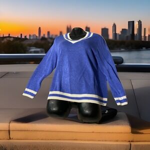 TALBOTS Royal‎ Blue Linen Knit  Sweater Women's Size PL V Neck Lightweight